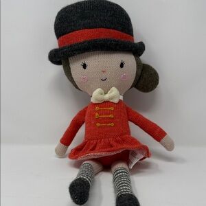 Anthropologie Lauvely Circus Girl Red Dress and Black Hat Plush 17” Knit Doll